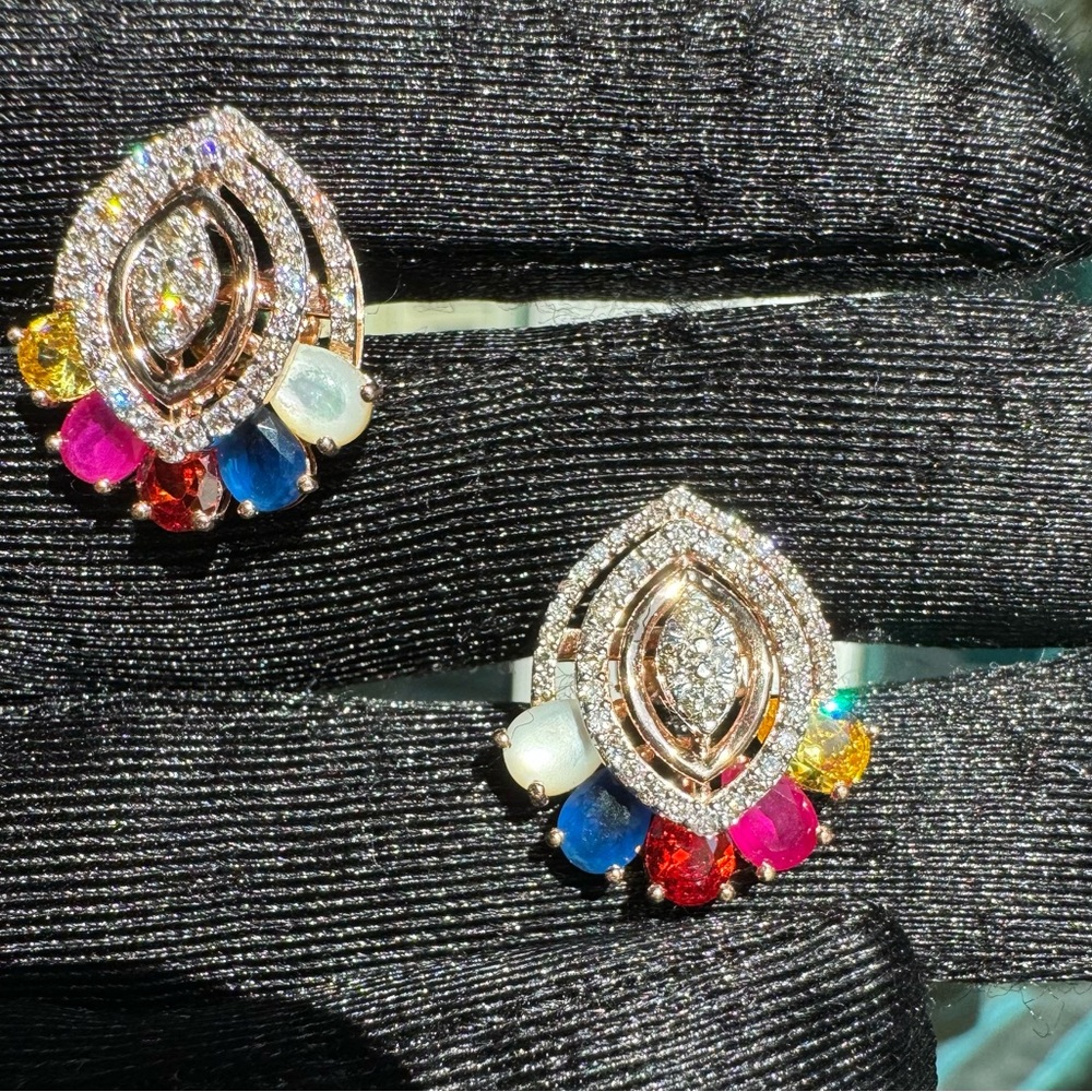 Rainbow navratna diamond studs